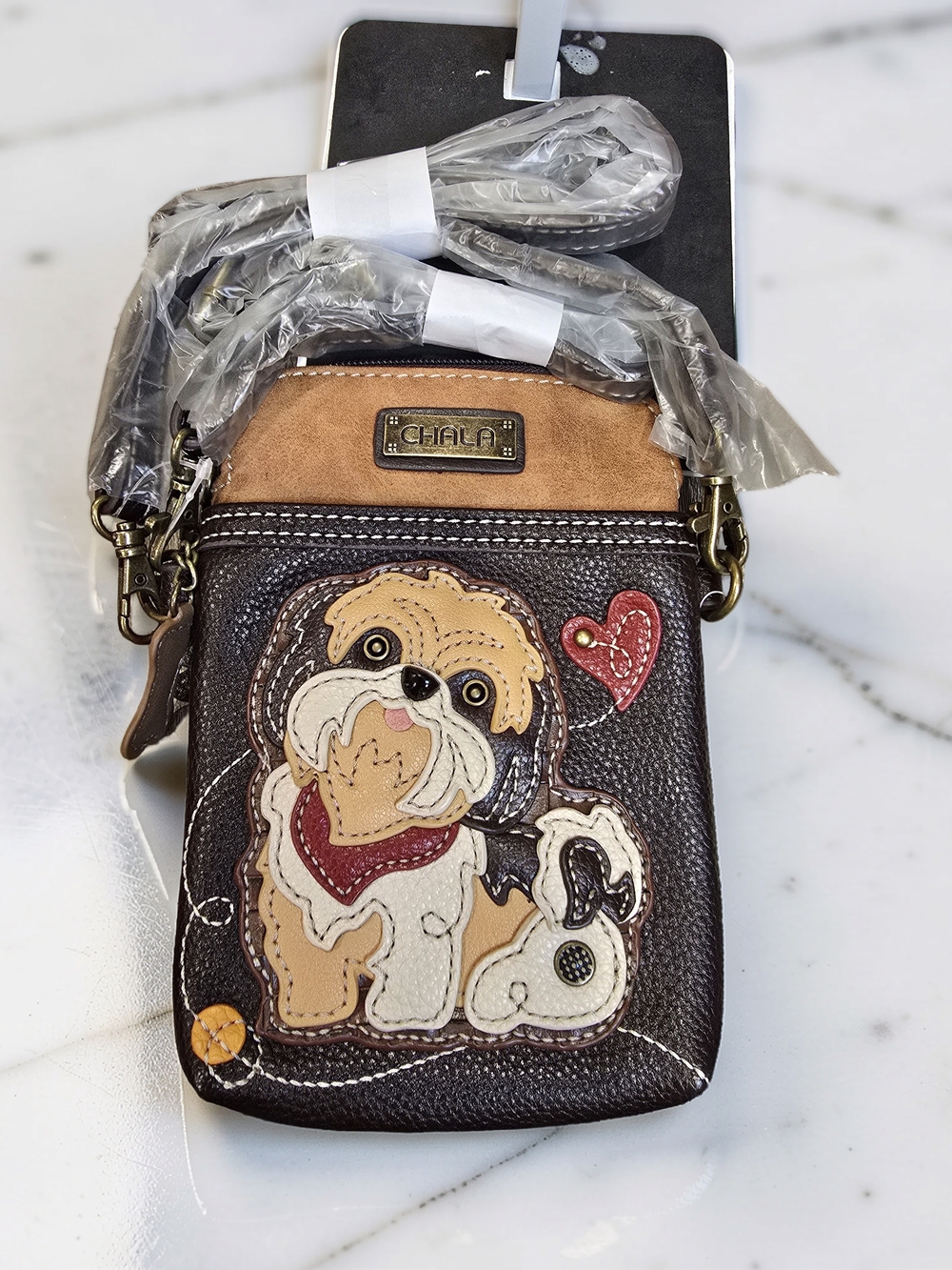 Chala Shih Tzu Cell Phone Crossbody Bag Vegan Leather NWT